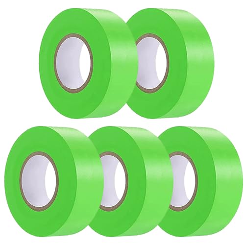 5 Pack Green Flagging Tape, Non-Adhesive Plastic Ribbon Neon Marking Roll, 0.78"*500ft, Marking Tape for Tree Marking, Hunting, Boundaries and Hazardous Areas,Trail Marking