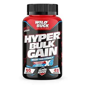 Wild Buck Hyper Bulk Gain Mass & Weight Gainer Capsule for Fast Weight & Muscle Gain, Daily Muscle Building Weight Lifters Supplement for Muscle Growth, Stamina & Strength, For Men & Women- 90 Cap.