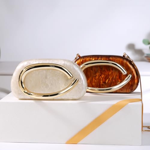 Dreubea Minimalist Gold-Tone Art Deco Clutch Bag – Elegant Metallic Accent Evening Handbag Purse for Women White by Dreubea - Image 8