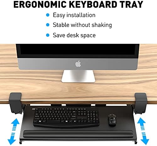 AboveTEK Large Keyboard Tray Under Desk with Wrist Rest, 26.7"×11" Ergonomic Desk Computer Keyboard Stand with Sturdy C Clamp Mount System, Slide-Out Drawer Keyboard Mouse Holder for Office (Black)