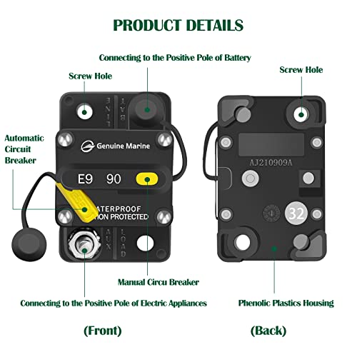 Lenkrad 90 Amp Circuit Breaker 12V With Manual Reset Switch Button For Boat Marine Rv Yacht, Boat Circuit Breakers 12V - 48V Dc, Waterproof(Surface Mount) #TOP4