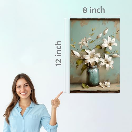 Image of SiddArtify Elegant White Floral Art Print Set - 300GSM Board - 8x12 Inch - Pack of 6 Wall Room Decoration art Poster Prints