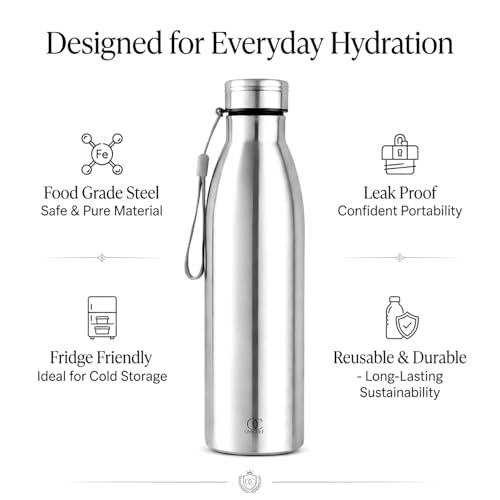 Image of Omichef Stainless Steel 1000ML Single Walled & Fridge Water Bottle Ideal For Yoga /Gym /Sports /Home /Office And BPA Free & Leak-Proof (Pack of 4)