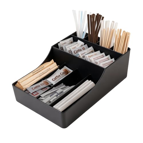 WELKOR Cup and Lid Organizer for Countertop - 9 Compartment Coffee Station Organizer, Drinkware Storage Holder for Cabinet/Counter, Clear Bar Tool for Cups, Lids, Straws, Napkins