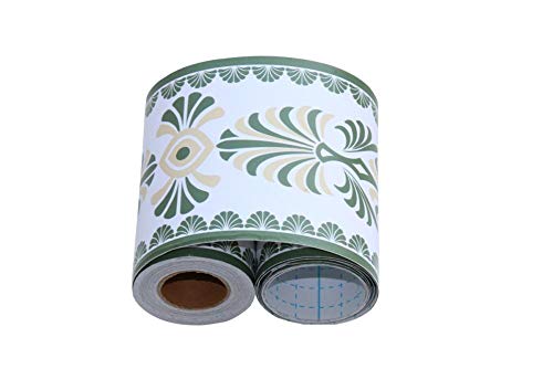 JMSHTU Frise Murale Autocollant Vert Européen Bordure de Papier Peint Imperméable en PVC Plinthe de Salle de Bain Décor Mural 10X1000CM