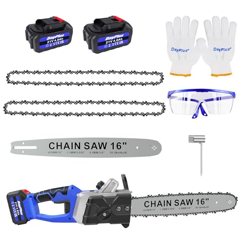 Mini Chainsaw Cordless 16 Inch, Brushless Motor Chainsaw with 4000mAh Battery & 2 Chains, Light Weight Battery Chainsaw Electric, Small Chain Saw with Safety Lock and Strong Motor for Tree Trimming