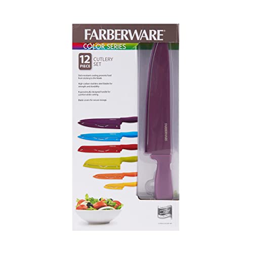 Conjunto de facas de talheres de resina antiaderente Farberware, 12 peças, multicolorido