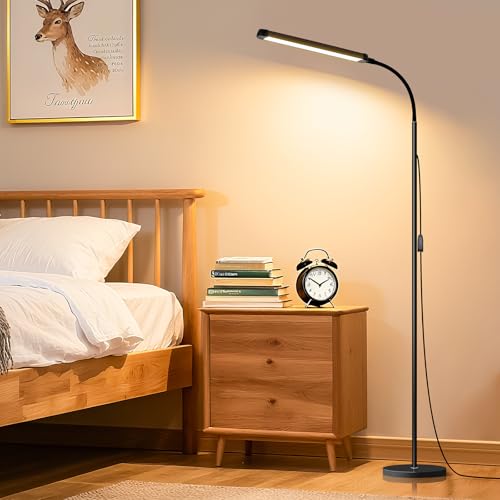 Modern LED Floor Lamp for Reading in Black, Bright 12W Dimmable Standing Light with Adjustable Gooseneck, 3 Color Temperatures, for Living Room corner, Office, Study Room, bedroom bedside nursery,lash by dujunlinghang - Used condition - Image 5