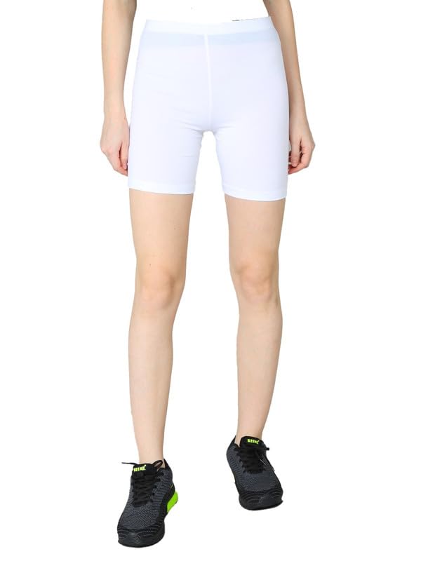 Women's Cotton Blended Solid Above Knee Sports Shorts (White, XL)-PID56391-image-2