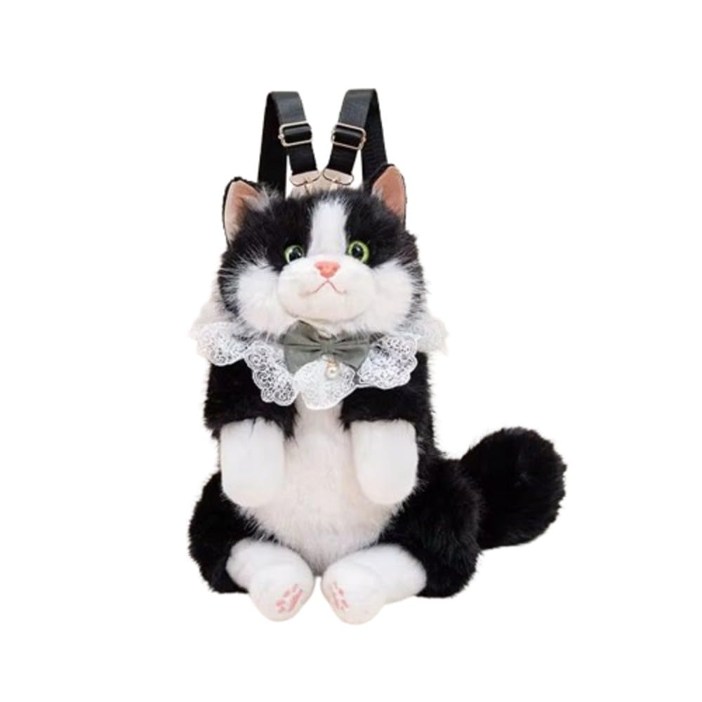 Kitty Furry Backpack, Plush Cat Design with Lace Collar and Grey Bow Handcrafted Plush Cat Fashion Accessory & Unique Gift for Cat Lovers-image-31