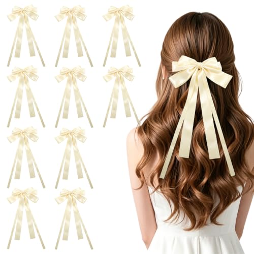 Tachypno 10 Pièces Grande Beige Noeud Mariage, 13.5 × 30.5cm Noeuds | Élégants Pince à Cheveux Double Satin, pour Accessoires pour Cheveux, Emballage Cadeaux, Sapin de Noël, Décoration de Mariage