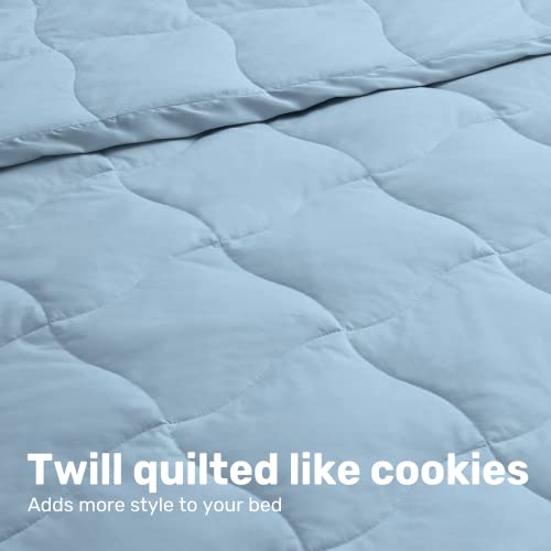 Unikome Down Blankets Queen Size - Lightweight Thin Summer Down Comforter, Soft Cozy Bed Blanket With Luxury Satin Trim, 600 Thread Count, 100% Cotton Cover, Sky Blue (90"X 90") #TOP6