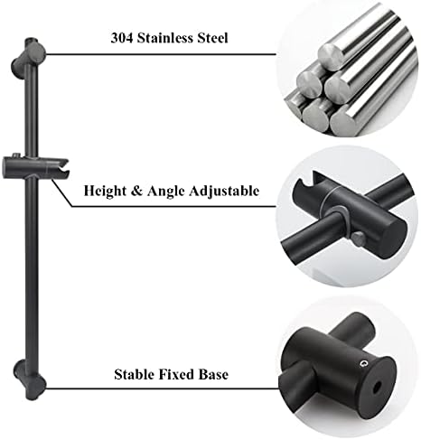 Drenky Black Shower Riser Rail 304 Stainless Steel Brushed Slider Bar with Height and Angle Adjustable Fixing Brackets 660mm Total Height for Bath & Shower Systems