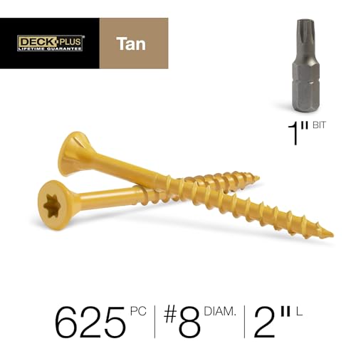 Deck Plus 2 Inch Epoxy Coated Exterior Wood and Fence Screws #8 x 2 Torx/Star Drive Included Coarse Thread, Outdoor Rust Resistant Decking Screw, Tan, 5 lb Box, 625 Pieces | 48414 by Deck Plus - Image 4