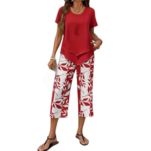 Túnica de verano para mujer con pantalones capri florales y corte asimétrico