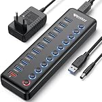Alimenté USB Hub 3.0, Wenter 11-Port USB Moyeu de séparation (10 Transfert de données plus rapide Ports+ 1 Port de recharge intelligent) avec Individuel LED Interrupteurs en marche/arrêt, USB Hub 3.0 Propulsé avec adaptateur de puissance pour Mac, PC…