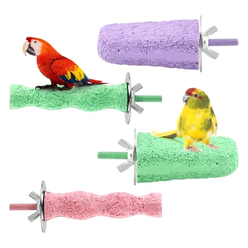 Image of 4 PCS Bird Beak Grinding Stone Perch Platform for Parrots | Grinding Stone Perch Set Helps Support Natural Beak And Claw Wear For Budgies, Parakeets, Cockatiels, And Conures.