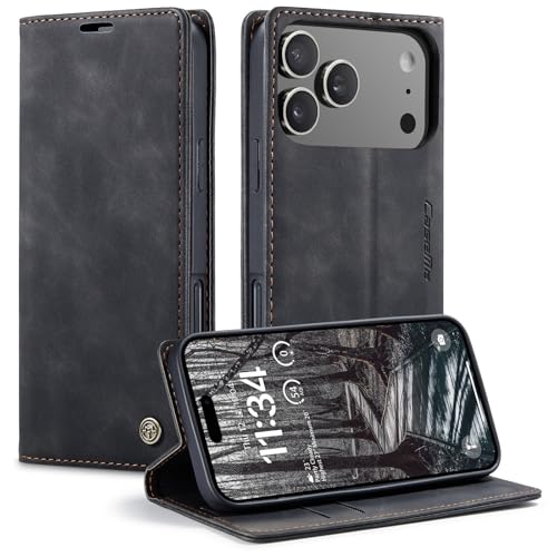 Étui portefeuille pour iPhone 17 Pro anti-rayures avec étui à rabat cuir