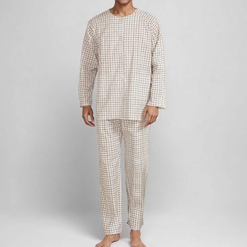 Man Striped Cotton Pocket Button Patient Care Gown Long Sleeve Turndown Collar Pajama Sets Button Down Loungewear2