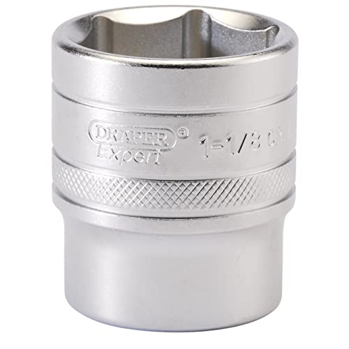 Image of Draper 16636 1/2-Inch Square Drive Micro Satin Chrome Imperial Socket, 1.1/8-Inch Size, Blue