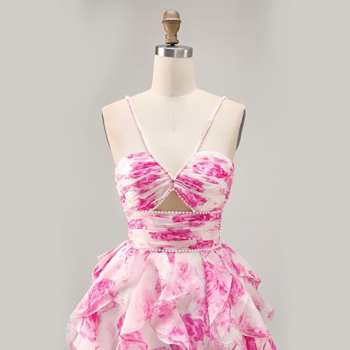 Chiffon Short Homecoming Dresses for Teens Spaghetti Straps Tiered Ruffle Beaded Floral Cocktail Party Dress4