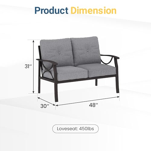 RoyalCraft Patio Loveseat, All-Weather Outdoor 2 Seats Sofa Couch,Khaki Metal Furniture with Gray Cushions by RoyalCraft - Image 2