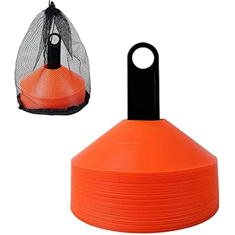 Wensdr Set of 50 Soccer Agility Training Cones with Carry Bag and Holder,Football Running Basketball Flexible Agility Training Cones Orange Cover