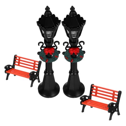 Lampadaires miniatures et bancs de parc PE pour maison de poupée