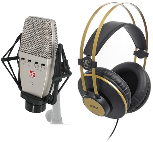 Audiosavings Bundle: Se Electronics T2 Studio Recording Microphone w/Titanium Capsule+Shockmount+Case Bundle with K92 Closed-Back Studio/Production.Podcast Monitor Headphones (2 Items)