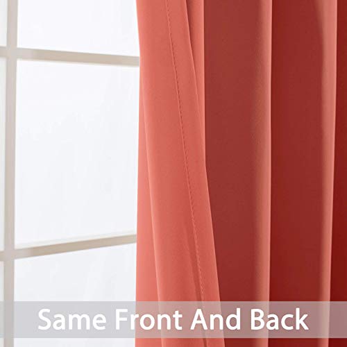 Yakamok Room Darkening Thermal Insulated with Grommet Blackout Curtains for Bedroom, 52Wx72L inch, Coral Orange, 2 Panels