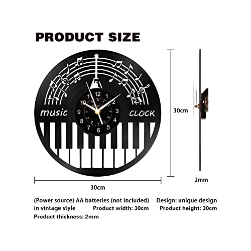 Bovizipy Music Notes Clock Piano Design Retro Wall Clocks, 12 Inch Vintage Guitar Vinyl Record Clock, Battery Operated Creative Decor For Office, Kitchen, School, Home Decor Music Gifts, Black #TOP27
