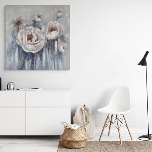 EAHunt Modern Floral Canvas Wall Art, White Peonies Painting with Diamond, Rosa Poster Flower Artwork for Living Room Bedroom Offices Texture Pictures Home Decor 24" 24" Ready to Hang by EAHunt - Image 4