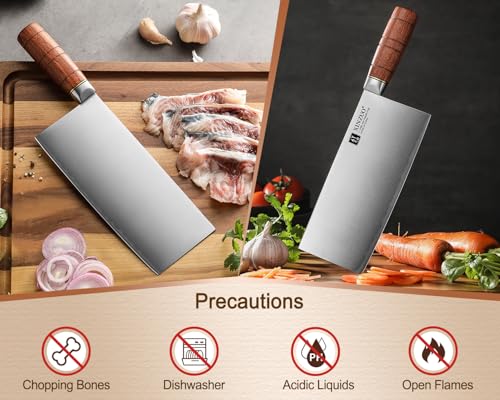 XINZUO 20,5cm Chinesisches Kochmesser 3 Schichten Verbundstahl Küchenmesser- Multifunktions Chefmesser Scharfes Edelstahl Profi Hackmesser -Ergonomischer Griff aus Red Wood -mit Geschenkbox