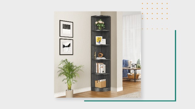 YITAHOME Eck-Bücherregal 6-stöckig – Weiß, 174,8 Cm Hoch, Aus Holz & Stahl, Freistehend
