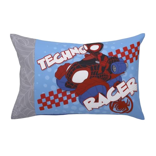 Image of NoJo Marvel Spiderman Spidey and his Amazing Friends Spidey Time Red, Blue, and Grey 4 Piece Toddler Bed Set - Comforter, Fitted Bottom Sheet, Flat Top Sheet, and Reversible Pillowcase