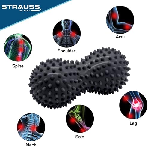 STRAUSS Peanut Shape Massage Ball | Trigger Point Release, Myofascial Release, Body Massager for Muscle Recovery, Yoga, Physical Therapy | Improve Flexibility, Mobility, & Blood Circulation (Black)