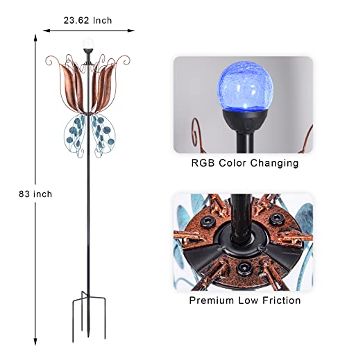 Mumtop Tulip Wind Spinners Outdoor Metal Large, Multi Color Changing Led Battery Powered Glass Ball, 83 Inch Kinetic Sculptures Tulip Windmill For Yard Art Lawn Garden Decor #TOP2
