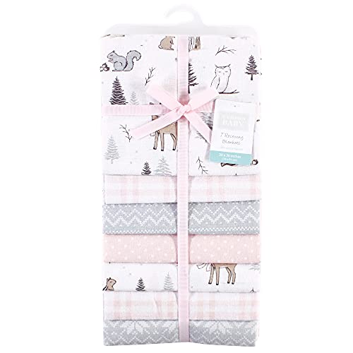 Image of Little Treasure Hudson Baby Cotton Poly Flannel Receiving Blankets Multipack, Pink Winter Forest, 30x30 inches