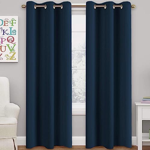 Turquoize Room Darkening Curtains Window Treatment Energy Saving Thermal Insulated Solid Grommet Blackout Drapes 42 Inch by 84 Inch Window Curtains/Drapes (Two Panels, 42 x 84 Inch, Navy)