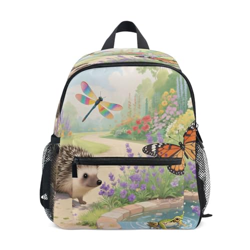 Wudan Hedgehog in Garden Kids' Backpacks Bottle Pockets Child Students Bookbags for Camping S