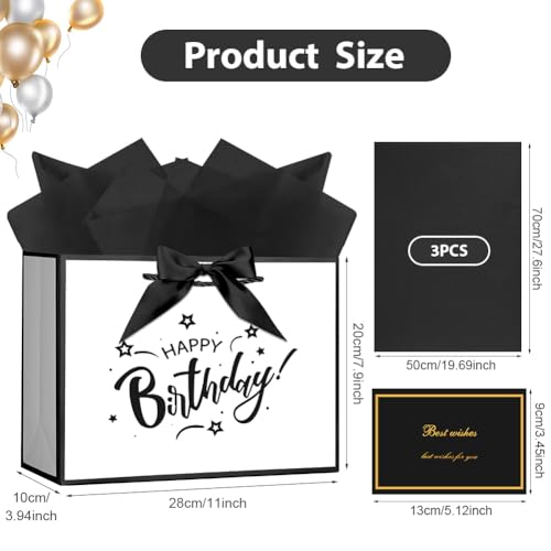 Miniatura 2 de Aoosu Bolsa Para Regalo Cumpleaños, 28x20x10cm Bolsas De Regalo De Papel Con 1 Cinta 1 Tarjetas De Felicitación 3 Papel De Seda, Bolsas De Regalo Con Asa Para Cumpleaños, Fiestas Happy Birthday