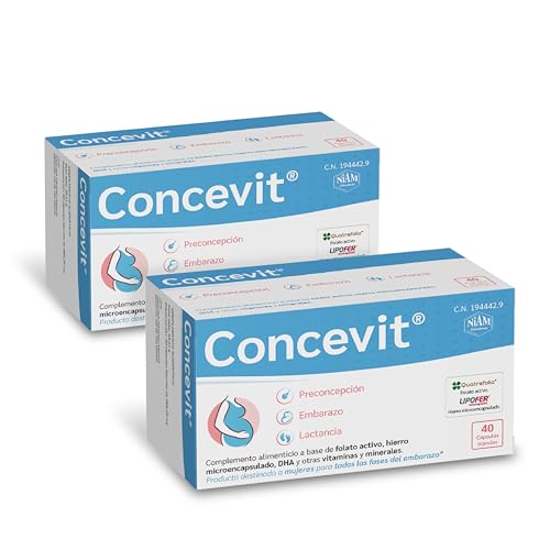 Pack 2 cajas | Vitaminas Embarazo con Ácido Fólico | Folato activo, Hierro, Omega-3 y nutrientes | Fertilidad Mujer | Pastillas Concepción, Gestación y Lactancia | Concevit
