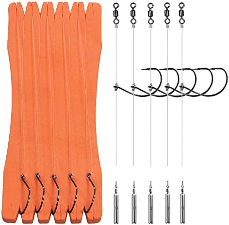 THKFISH Fishing Ready Tied Rigs Drop Shot Rig with Wacky Rig Hooks Drop Shot Weights Swivel Wire Leader Line Rigs Bass Fishing Rigs 5PCS (Drop Shot Hook 1/0#, Sinker 1/2 oz)
