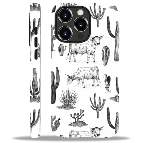 yicomon Compatible with iPhone 12/12Pro Case, Highland Cows Cacti Pattern Print Matte Phone Case Durable Fashion Funny Liquid Silicone Case Soft Anti-Scratch Shockproof Protective Cover
