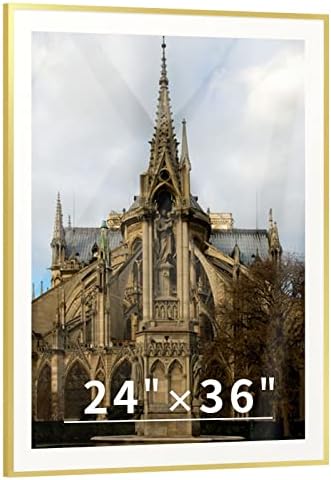 Nuggicet 24x36 Picture Frame Gold or 20x32 with Mat, Aluminum Metal Wall Mount Acrylic Photo Frame for Artwaork,UV Acrylic,Poster,Wedding Photo,Family Picture or Oil Painting