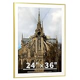 Nuggicet 24x36 Picture Frame Gold or 20x32 with Mat, Aluminum Metal Wall Mount Acrylic Photo Frame f