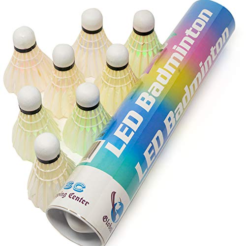[8 Pack] LED Badminton Birdie Goose Feather | Glow in The Dark Birdies for Badminton I Led Shuttlecocks for Badminton Badminton Cork | Badminton Birdies Glow in The Dark