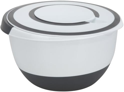 BBTrade Sales plastikowa miska do mieszania, 5 l, pokrywka, otwór do mieszania, dno stopera, pojemnik na żywność 5 l, kolor czarny, biały