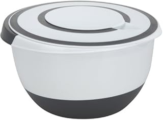 BBTrade Sales plastikowa miska do mieszania, 5 l, pokrywka, otwór do mieszania, dno stopera, pojemnik na żywność 5 l, kolor czarny, biały