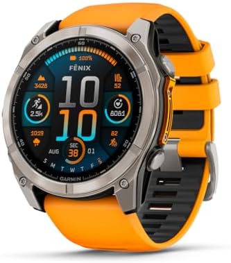 Garmin fēnix® 8 – 51 mm, AMOLED, Sapphire, Premium Multisport GPS Smartwatch, Long-Lasting Battery Life, Dive-Rated, Built-in LED Flashlight, Titanium with Spark Orange/Graphite Band